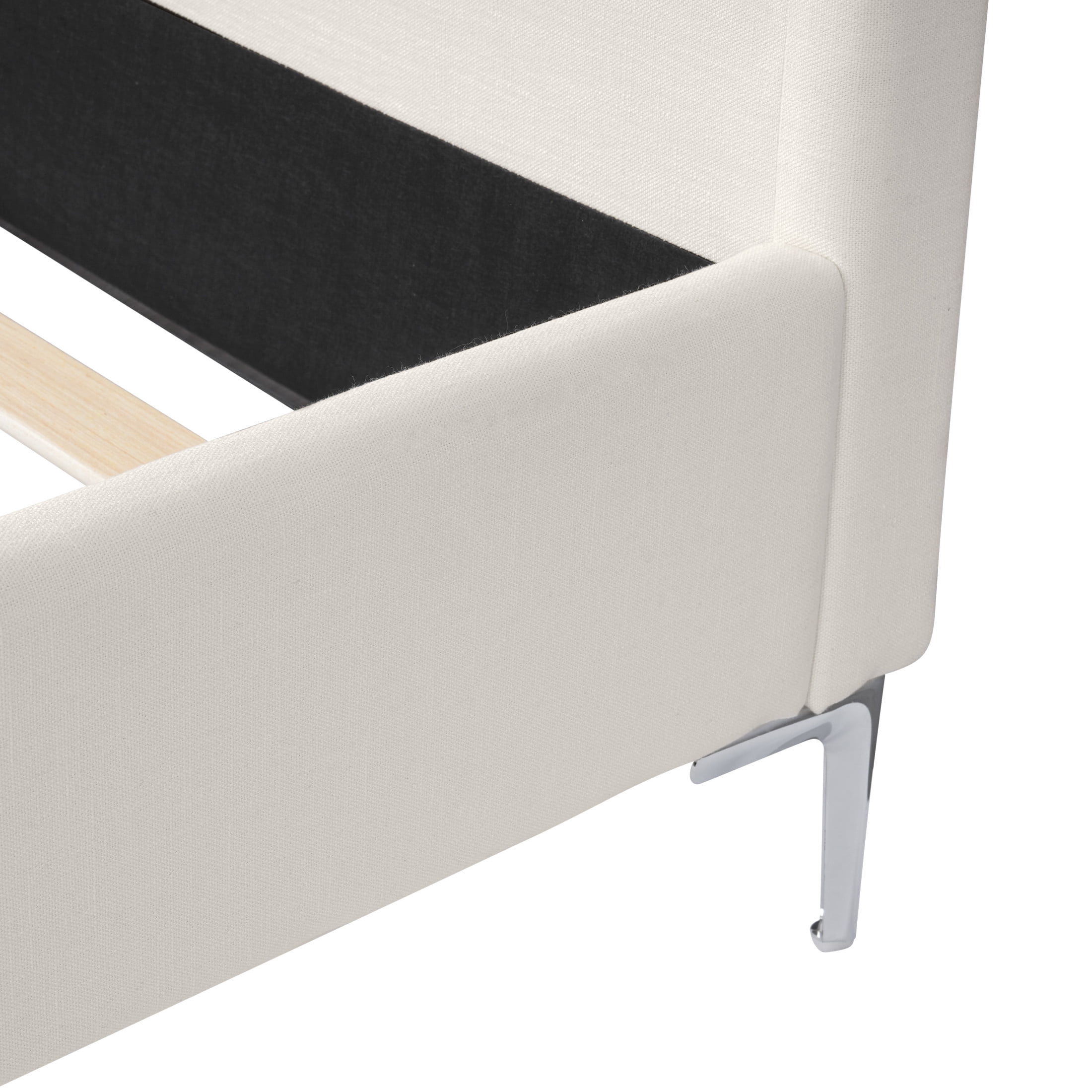 Christopher Knight Home California King Upholstered Platform Bed with Curved Thick Padded Headboard, Iron Legs, Off White