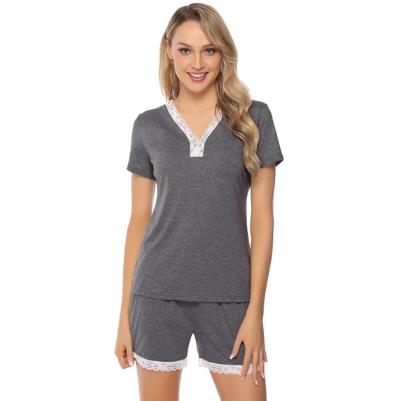 Purcoar Womens Pajama Sets 2 Piece Short Sleeve Pajamas Loungewear Sleepwear V Neck Tops with Shorts