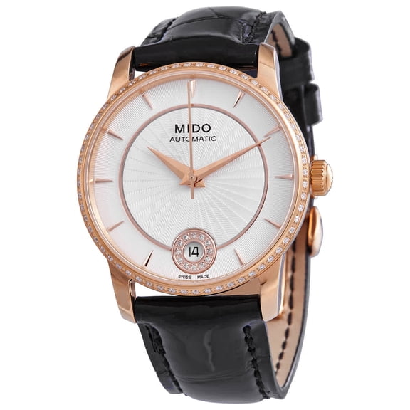 Mido Baroncelli II Silver Dial Leather Strap Ladies Watch M0072076603626
