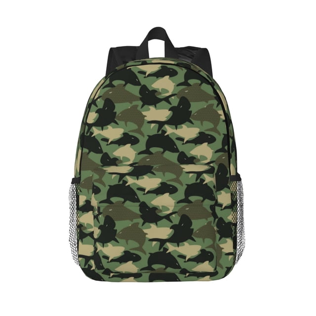 Lukts Camouflage Shark Pattern 15 Inch Student Backpack, Waterproof Laptop Backpack with Adjustable Shoulder Straps, Lightweight Travel, Campus Backpack, Unisex