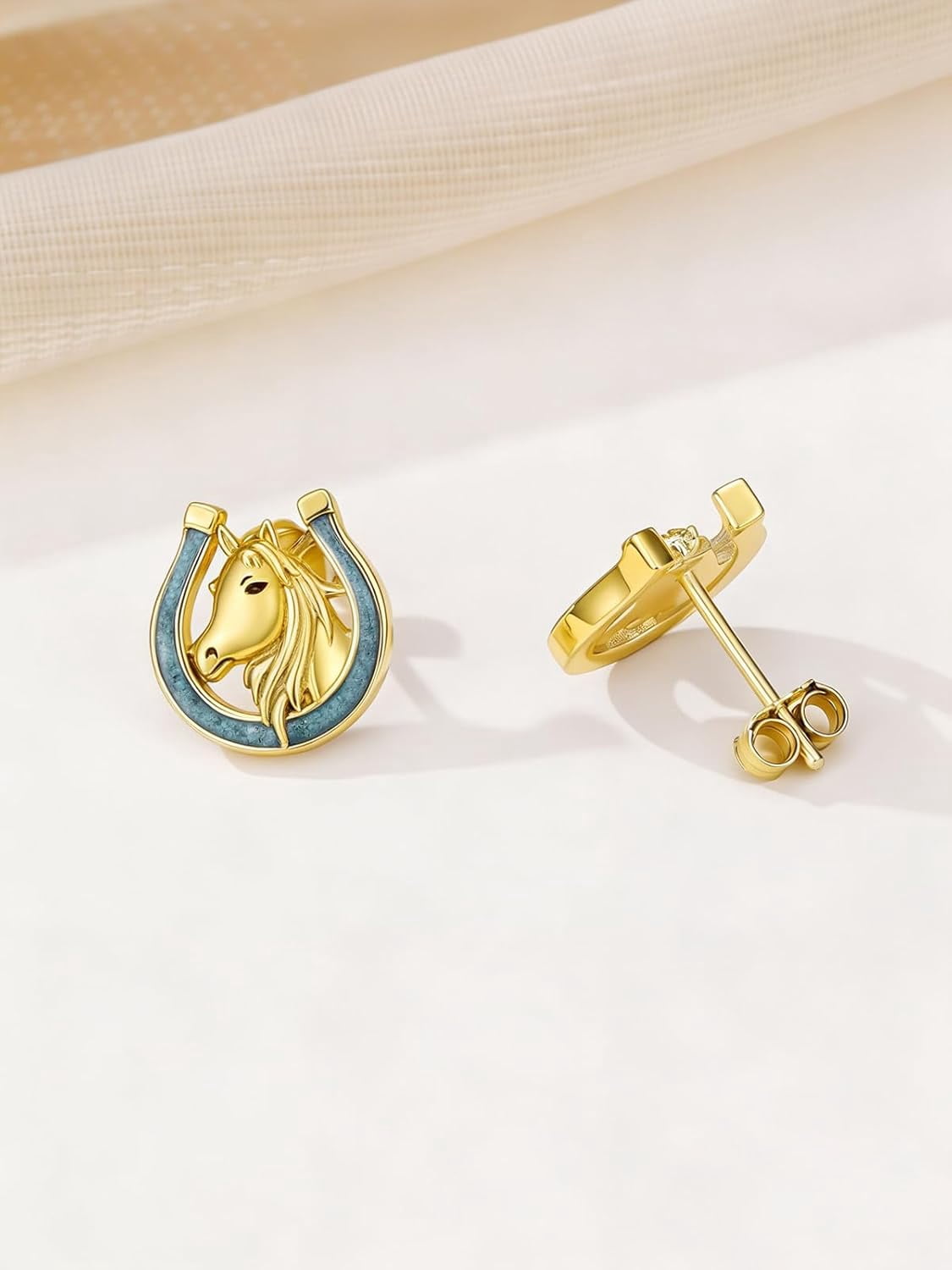JKR Horse Stud Earrings Sterling Silver Turquoise Horseshoe Earrings Western Jewelry Gifts For Women Birthday Gifts for Her