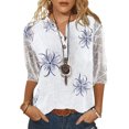 thumbnail image 4 of Mujeres Casual Cuello en V Botón Hallow Out 3/4 Manga Camisas Túnica Floral Impreso Pullover Tops Fridja  fjkfkj3968, 4 of 9