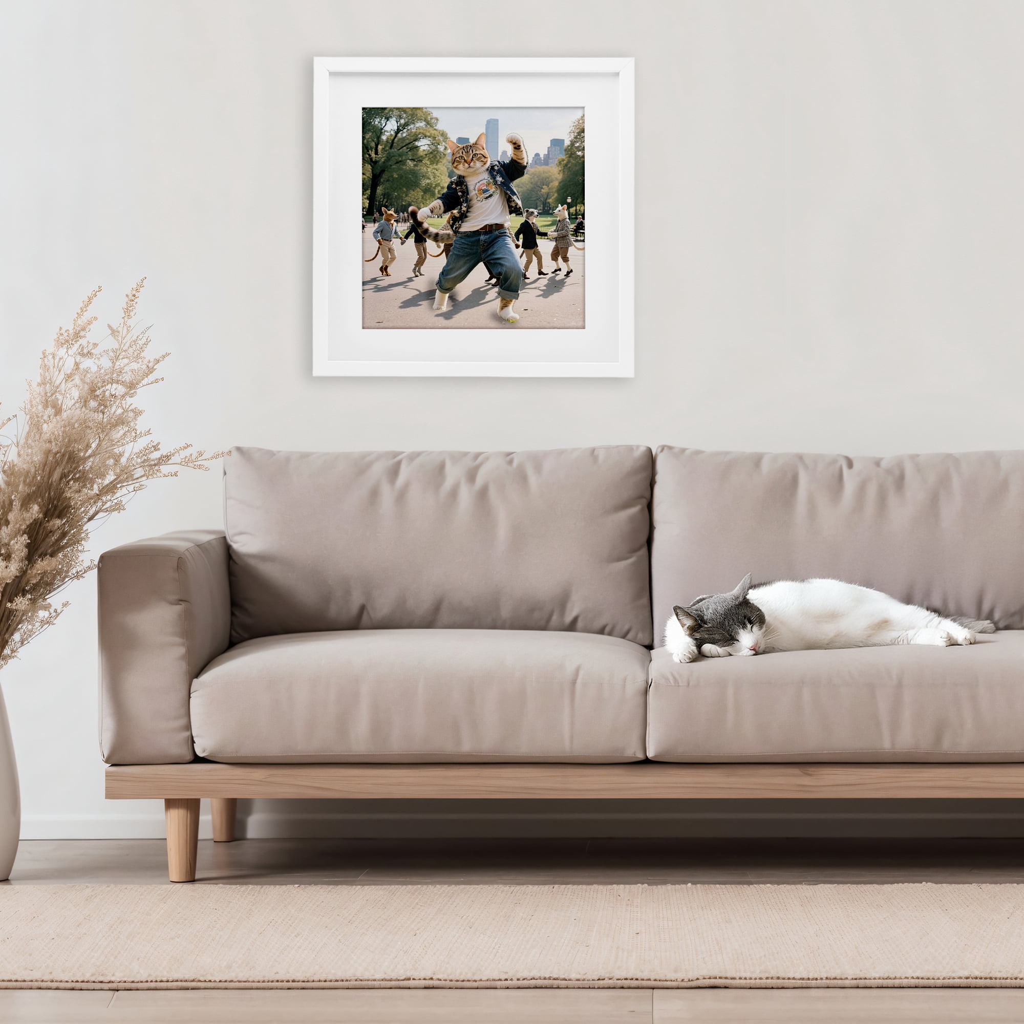 Stupell Industries Stylish Cat Dancing in Park White Framed Print Under Glass, design by CAD Designs