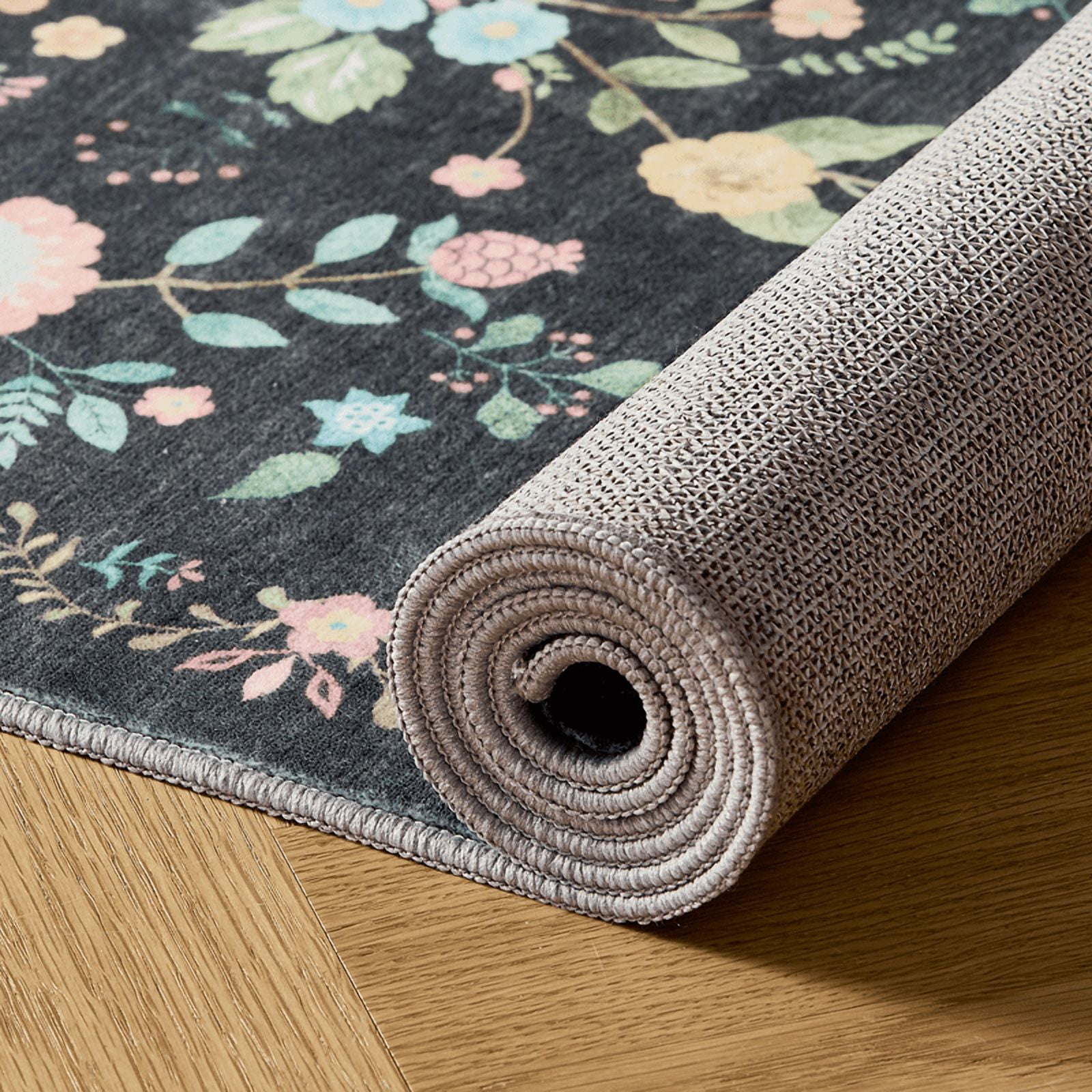CHITOOMA 8'x10' Machine-washable Area Rugs for Living Room, Boho Floral Area Rugs with Non-Slip Backing, Stain Resistant Non-Shed Carpet for Bedroom, Dining Room, Dorm, Office