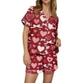thumbnail image 2 of Dwralegc Valentines Pajamas for Women Set Love Heart Print Lapel Short Sleeve Button Down 2 Piece Pjs Shorts Set Loungewear Sleepwear Loose Fit Pajamas and Shorts Deep Red S, 2 of 5
