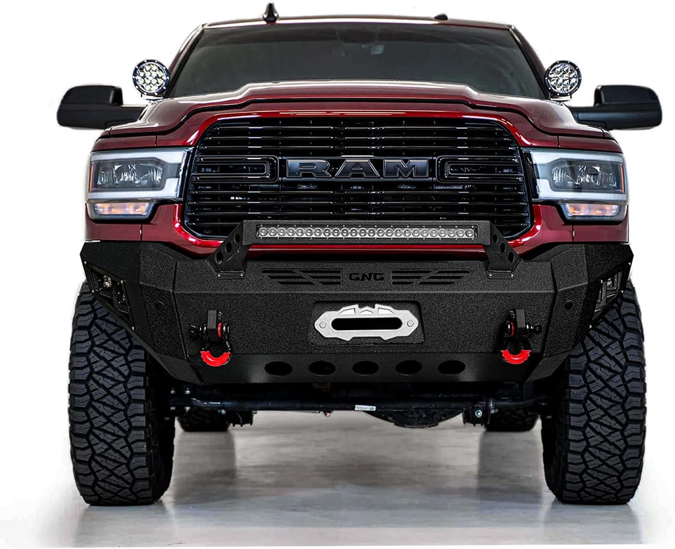 TIOYAR Compatible with 2019-2020-2021-2022-2023-2024 Dodge RAM 2500/3500 Front Bumper Textured Black Steel With Winch Plate&Lights&D-Rings