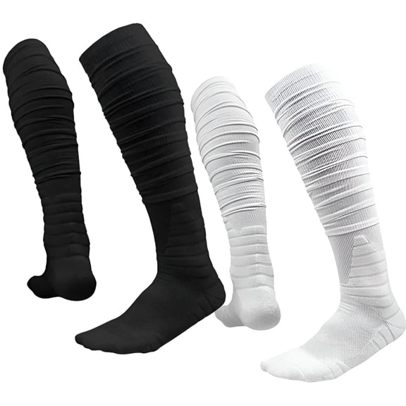TELOLY 1 Pairs/2 Pairs Mens Scrunch Football Socks Long Socks Combed Cotton With Ankle Support Padded Knee High Socks