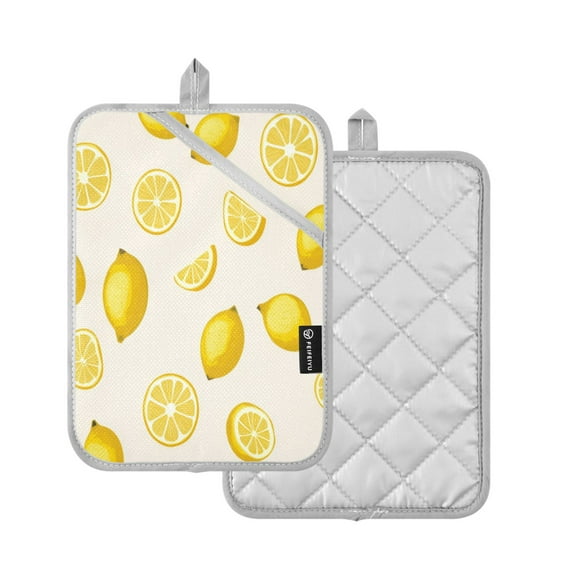2 Pcs Pot Holders Sets Oven Mitts Square Potholders Oven Hot Pads Heat Resistant for Kitchen Cooking Baking 7"x9.8" Yellow Lemon Pattern