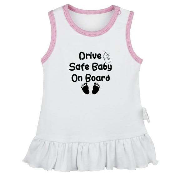 Drive Safe Baby On Board Funny Dresses For Baby, Newborn Babies Skirts, Infant Princess Dress, 0-24M Kids Graphic Clothes (White Sleeveless Dresses, 0-6 Months)