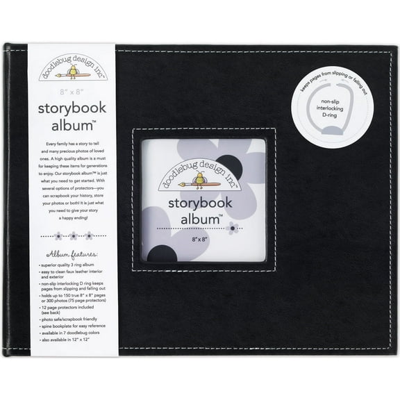 Doodlebug Storybook D-Ring Album 8"X8"-Beetle Black