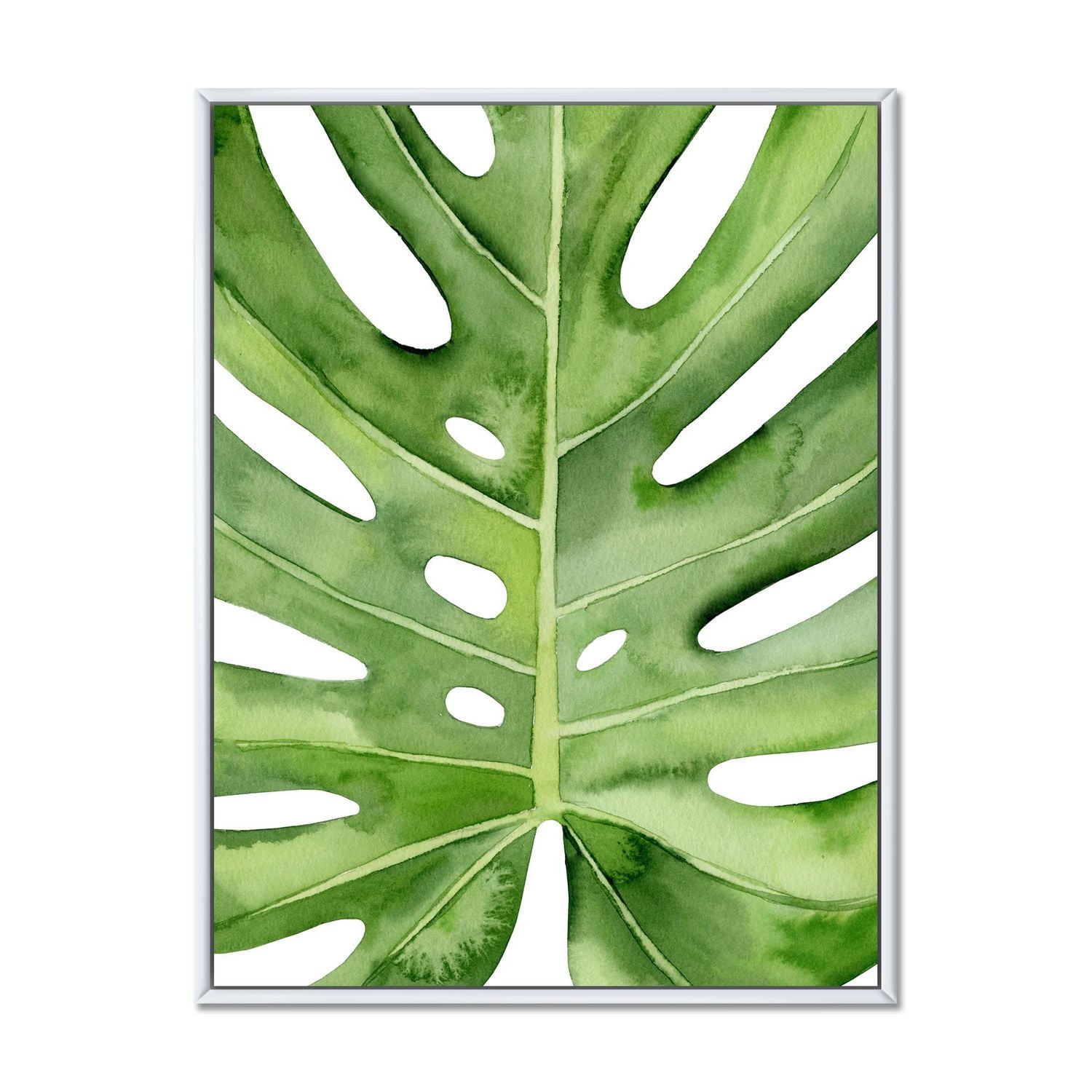 Designart Détail botanique de palmier tropical vert feuille de Monstera ART MURAL À CADRE FLOTTÉ