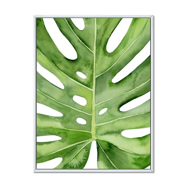 Designart Green Monstera Leaf Tropical Palm Botanical Detail FLOAT FRAME WALL ART