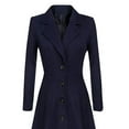 thumbnail image 6 of Olyvenn Women's Plus Waisted Swing Slim Fitted Woolen Long Trench Coat Long Sleeve Lapel Winter Warm Ladies Pleated Tweed Overcoat Female Outerwear Navy 10, 6 of 8