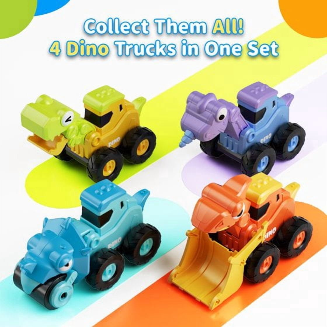 Dimoarch Dinosaur Construction Trucks Toys for Boys Ages 2 3 4, Toddlers Sandbox Vehicle Excavator Toys, Dino Press and Go Cars, Boys Birthday Gifts