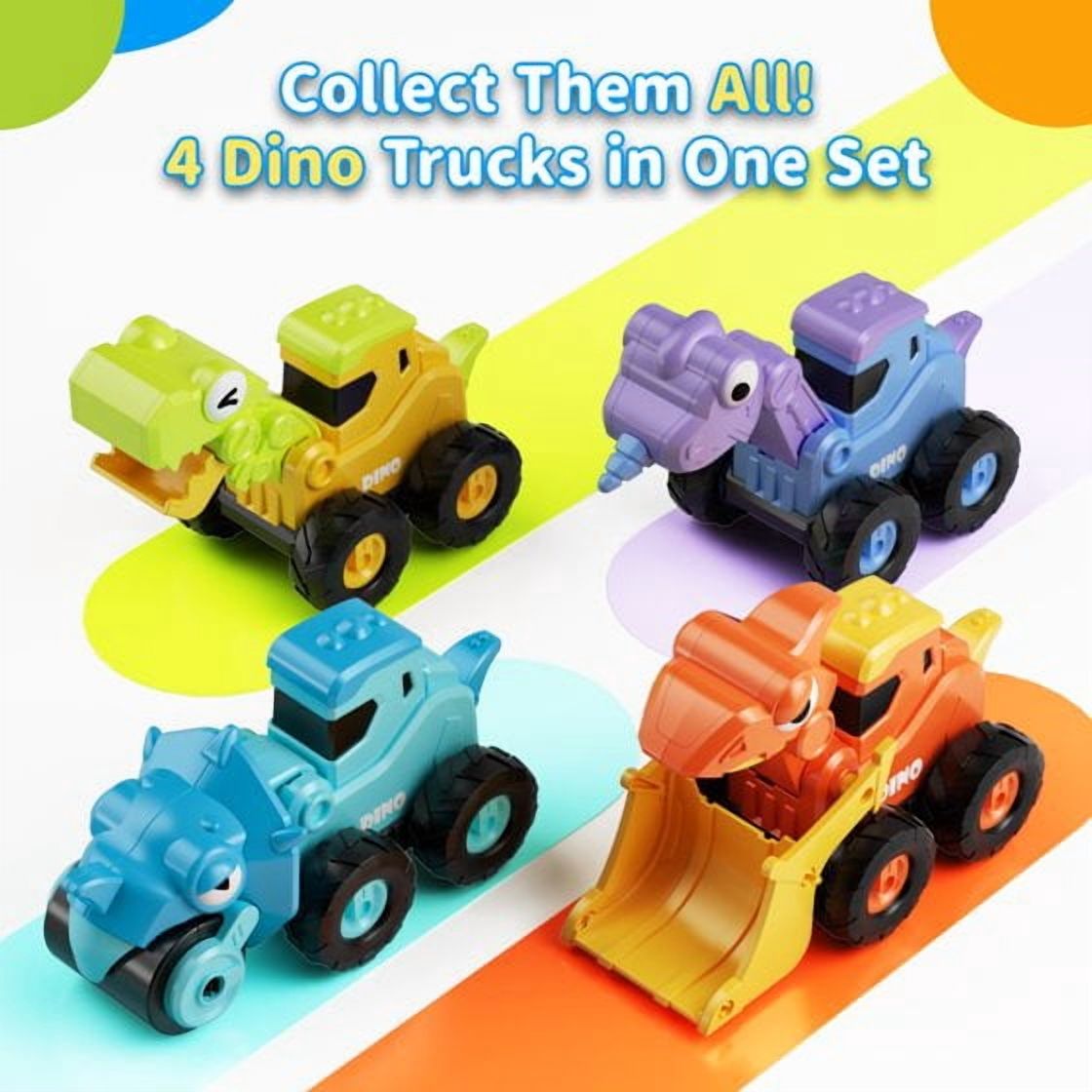 Dimoarch Dinosaur Construction Trucks, 4-Piece Press-and-Go Set photo 6