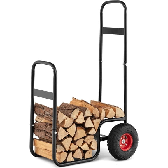 ORALNER Firewood Log Cart Carrier, 26" Fire Wood Moving Carts with Large Rubber Wheels, Firewood Rack Storage Mover Indoor Fireplace Log Holder Wood Stove Rolling Dolly Hauler for Outdoor Fire Pit