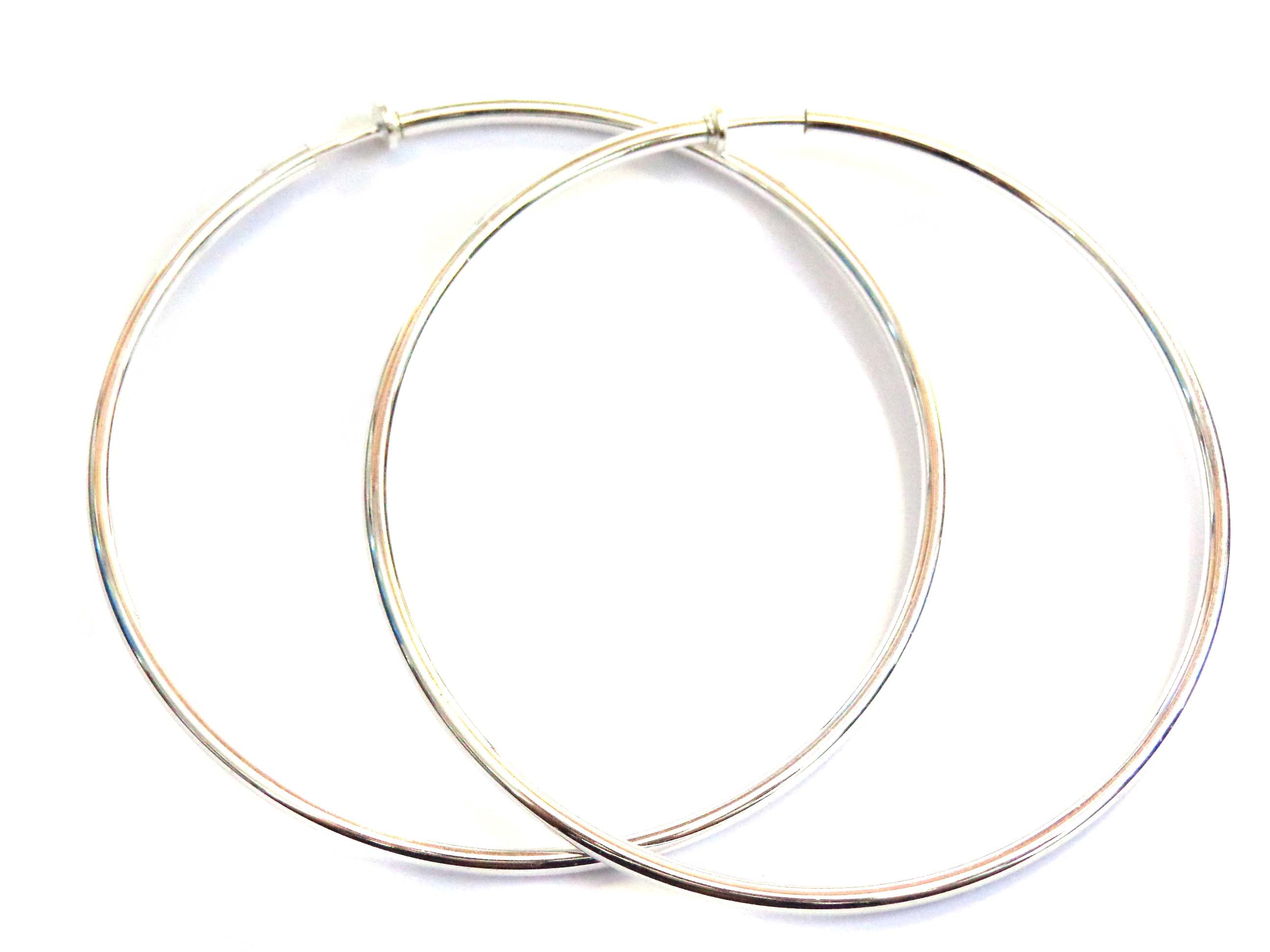 Large Clipon Earrings Plated Silver Hoop Earrings Hypoallergenic 3.5