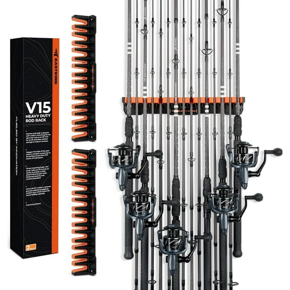 KastKing V15HD Heavy Duty Vertical Rod Holder, Wall Mount, Holds 30 Rods, 2-Pack
