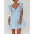 thumbnail image 2 of SUNSIOM Robe d'Été Décontractée pour Femmes Mini Robe Motif Floral Col en V Profond Manches Volantes Robe Ligne A Mode Plage Vacances, 2 of 6