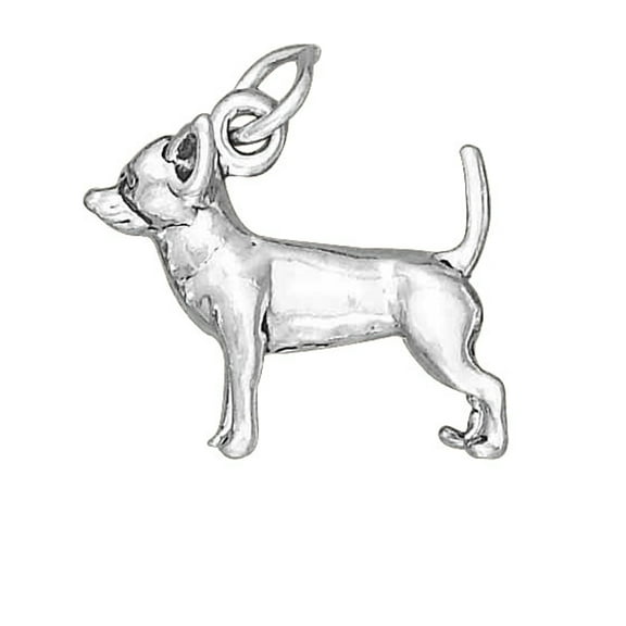 Sterling Silver 16" .8mm Box Chain 3D Chihuahua Dog Breed Pendant Necklace
