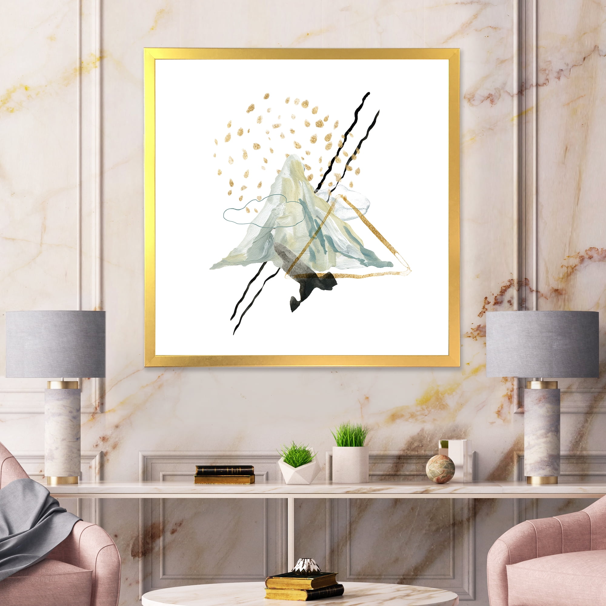 Designart 'Mountain Sky With Gouache Of Abstract Landscape' Modern Framed Art Print