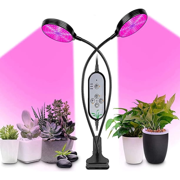 Luz de cultivo para plantas, 156 luces LED de espectro completo para cultivo de plantas de interior, luz de cultivo de 2 cabezales con temporizador de 4/8/12 h, 3 modos de iluminación, 5 niveles de at