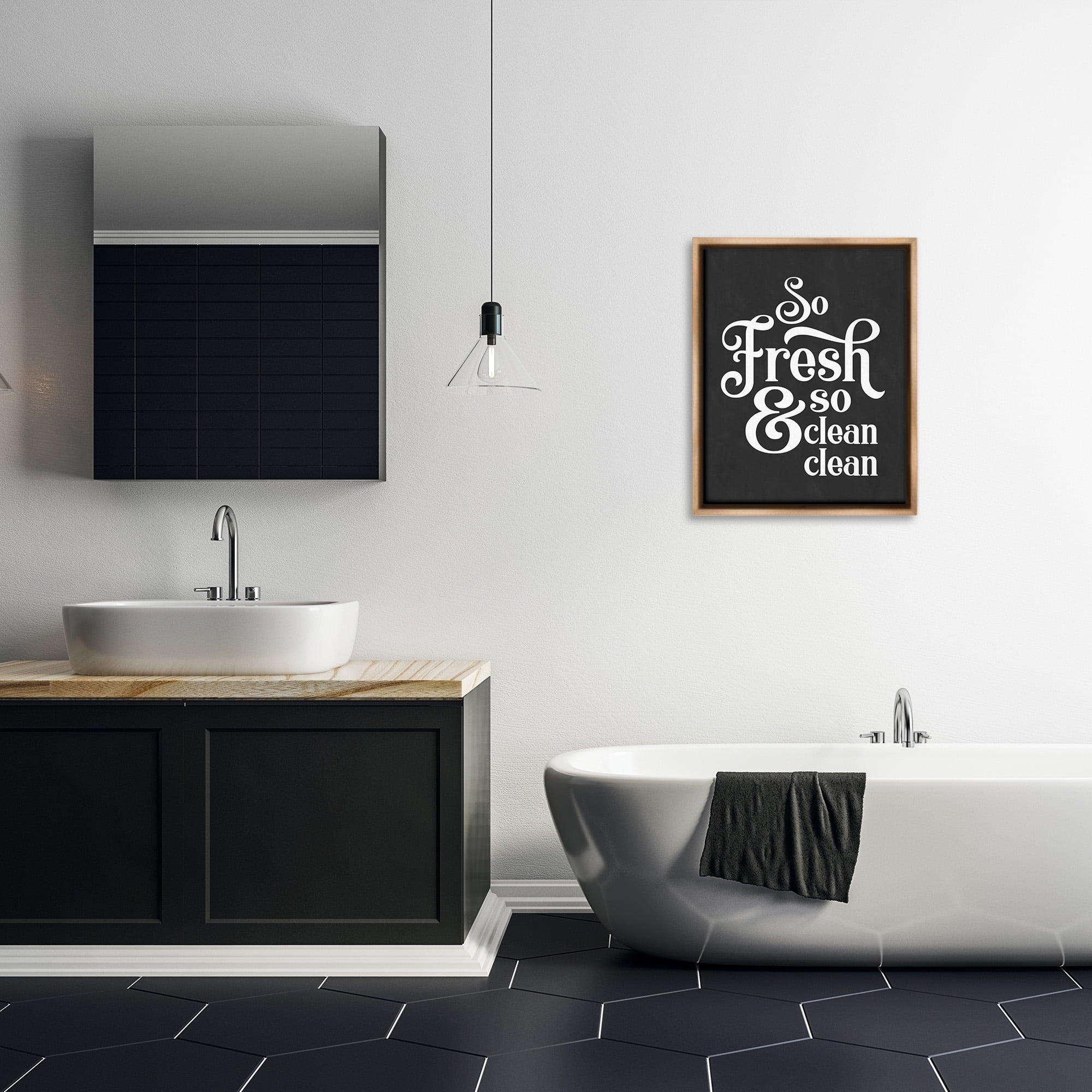 Stupell Industries So Fresh & Clean Laundry Phrase Typography Painting Brown Floater Framed Canvas Art Print Wall Art, 25 x 31