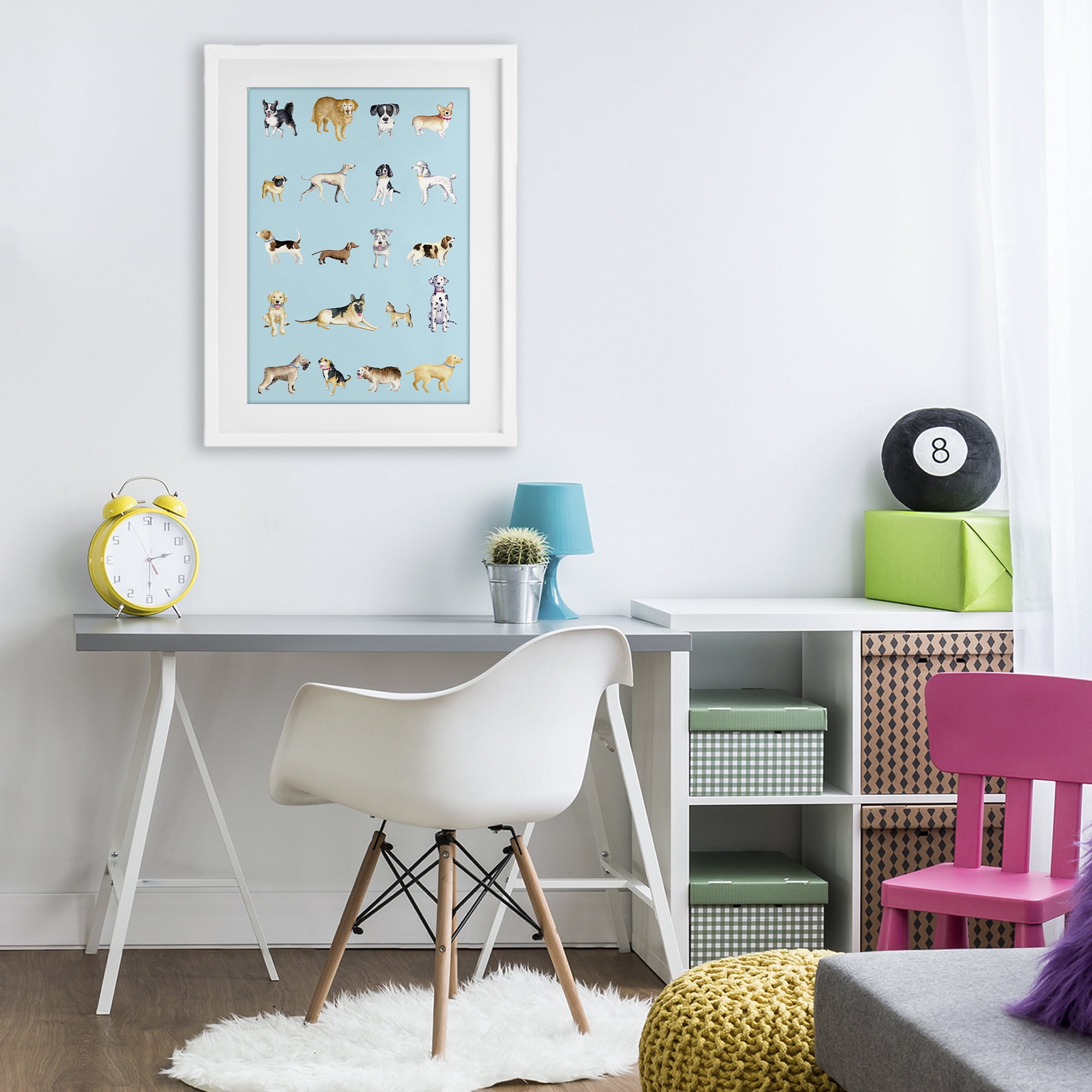 Stupell Industries Dog Breeds on Blue White Framed Print Under Glass, design by Andi Metz