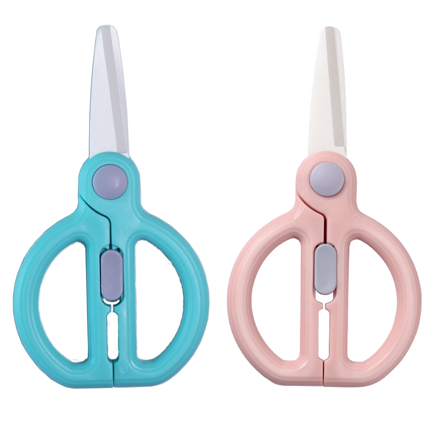 Ceramic Scissors for Baby Food by WELLSTAR, Safety Healthy BPA Free Portable Toddler Shears with Protective Blade Cover and Travel Case, 2 Pack