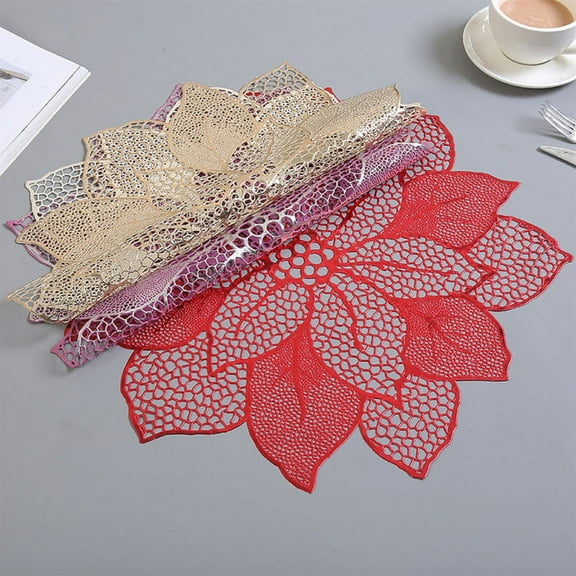 Plastic Placemats,Scandinavian Style Pvc Placemats Heat Insulation Non-Slip Christmas Flower Plate Mat Bowl Mat Hotel Household Festive Flower Coaster Washable Placemats（15.74" diameter Round）
