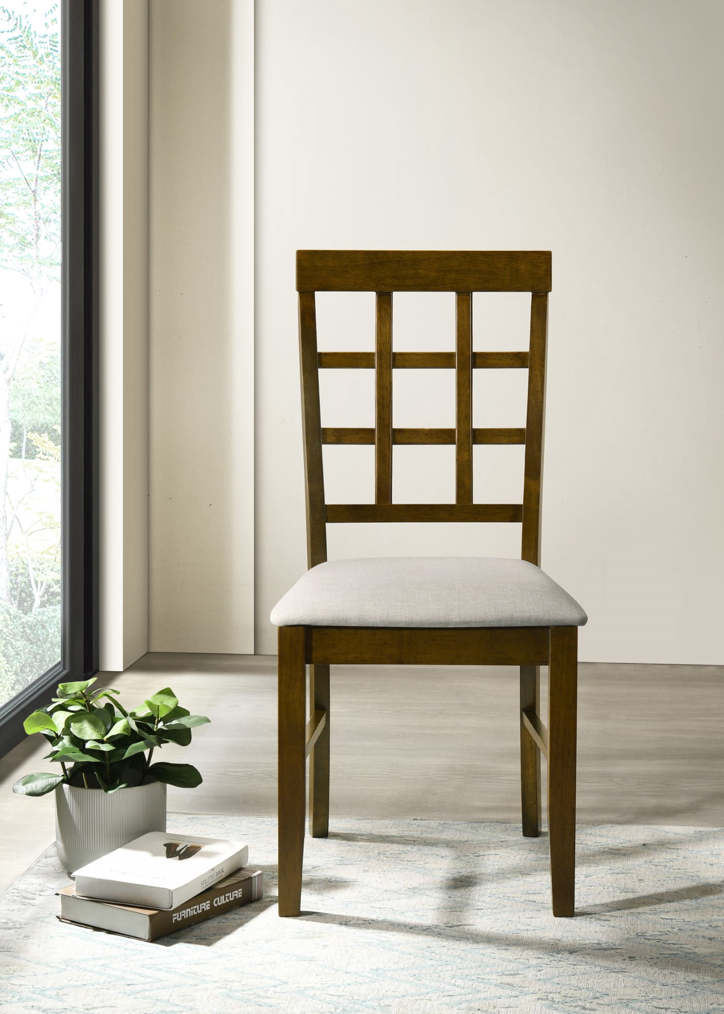 Home Design Troy Dining Chair (Set of 6), Brown/Warm Gray, Ladder-back design, Padded seat, Comfortable seating, Sturdy frame, Modern style, Durable construction