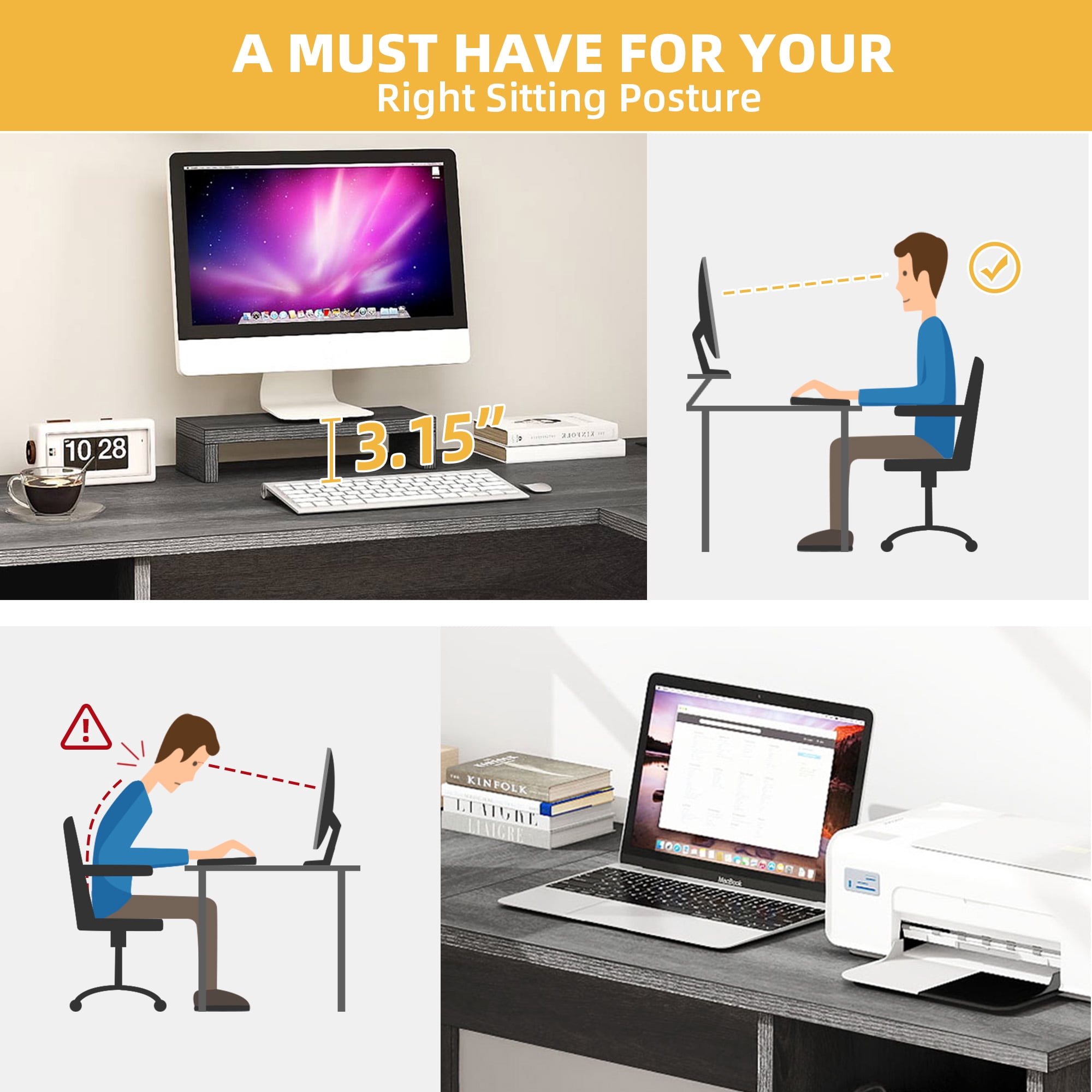 DWVO L Shaped Desk with Drawers, 60" L-Shaped Desk with Power Outlets, Corner Computer Desk , Home Office Desk with Monitor Stand, Grey