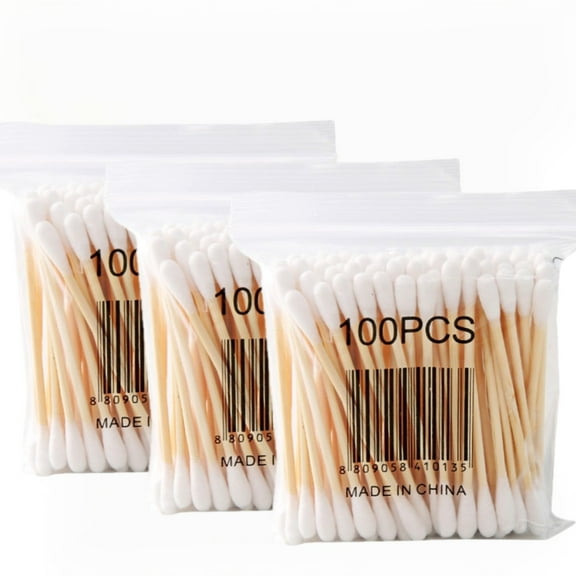300 Count Bambo0 Cotton Swabs,Eco-Friendly Round Double-headed Cotton Buds Wooden Sticks for Makeup/Ear Cleaning