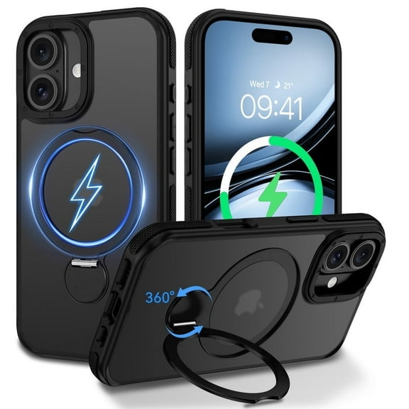 GAOBAO Designed for iPhone 17 Case with Magnetic Stand [Drop Protection] [Compatible with MagSafe] Shockproof Translucent Matte Slim Phone Cover 6.3", Black