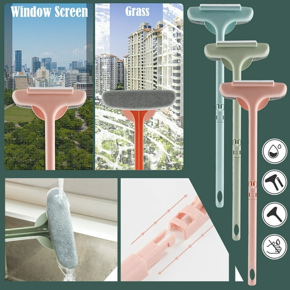 MOQIN Mesh Screen Cleaner 2-in-1 Window Cleaning Brush, Glass Cleaning Scraper Wet Dry Double Sided, Extendable Mesh Screen Cleaner