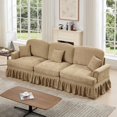 thumbnail image 3 of 107.1'' Modular Sectional Sofa, Upholstered 3-Seat Sofa, Silver Chenille Couch with Removable Ruffles Pleats Skirts, Flared Arms, Deep Seat Sectional Couches for Living Room, Apartment, Light Coffee, 3 of 7
