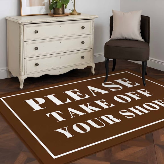 3'x5' Area Rugs, Brown Letter Indoor Outdoor Area Rug for Living Room Bedroom, Modern Minimalist White Text Striped Washable Bathroom Rugs Kitchen Floor Carpet Mats Home Decor Aesthetic