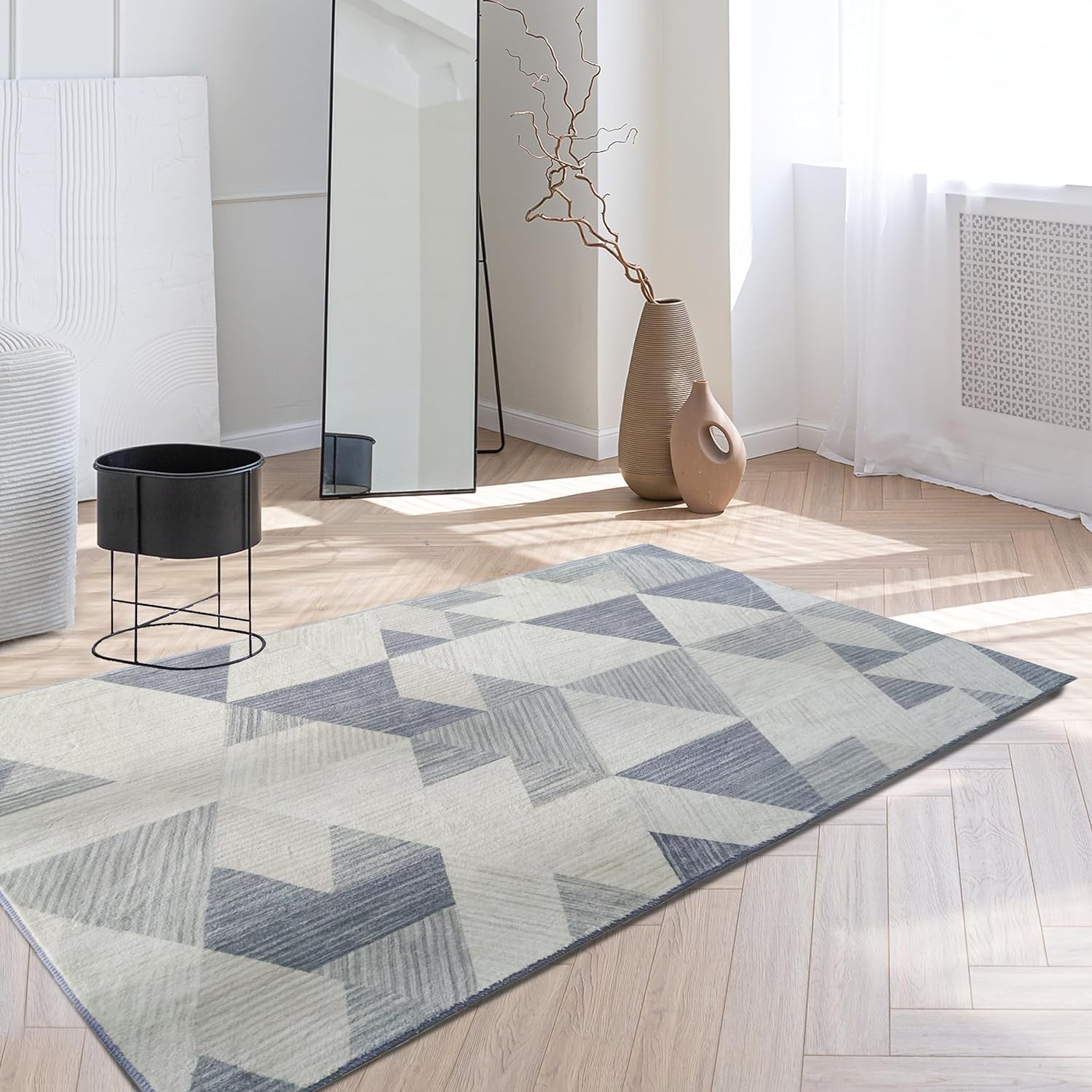 JV Home Area Rug Arrow Grey 4'x6' Washable Carpet Anti Slip