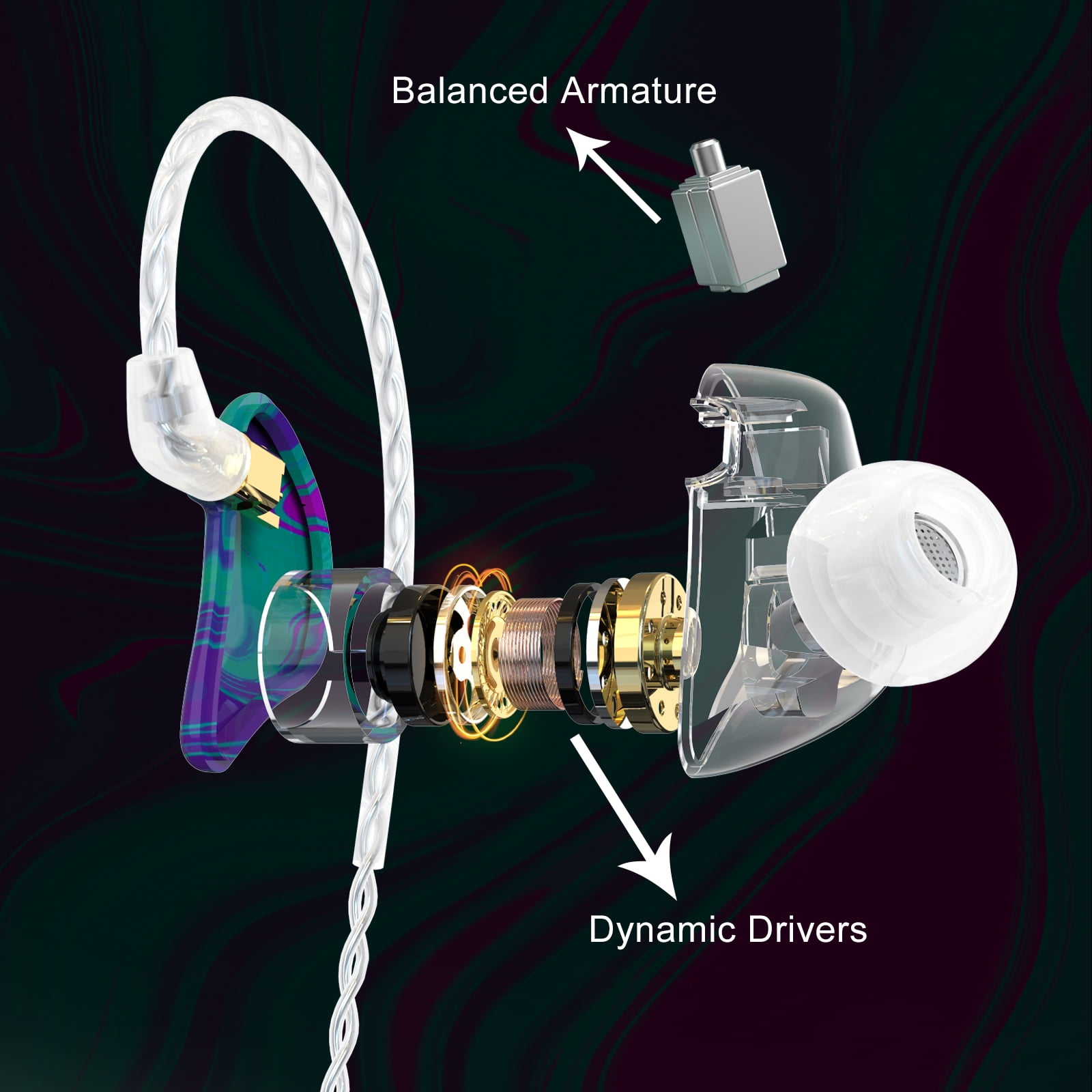 BASN MMCX Triple Driver in-Ear Monitors with Rich Bass, HiFi Stereo IEM Earphones with Upgraded Detachable Cables for Audiophiles Musicians (Purple Aurora)