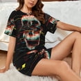 thumbnail image 4 of Wukai Glitch Screaming Skull Print Women's Pajama Set - Short-Sleeve Top and Shorts with Elastic Waistband and Pockets for Loungewear, Yoga, and Casual Wear-4X-Large, 4 of 8
