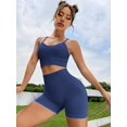 thumbnail image 4 of Women's Workout Sets 2 Piece Criss Cross Back Sport Bra with Yoga Shorts Women Seamless Workout Sets Strappy Sports Bra High Waist Booty Shorts Outfits Navy Blue L, 4 of 7