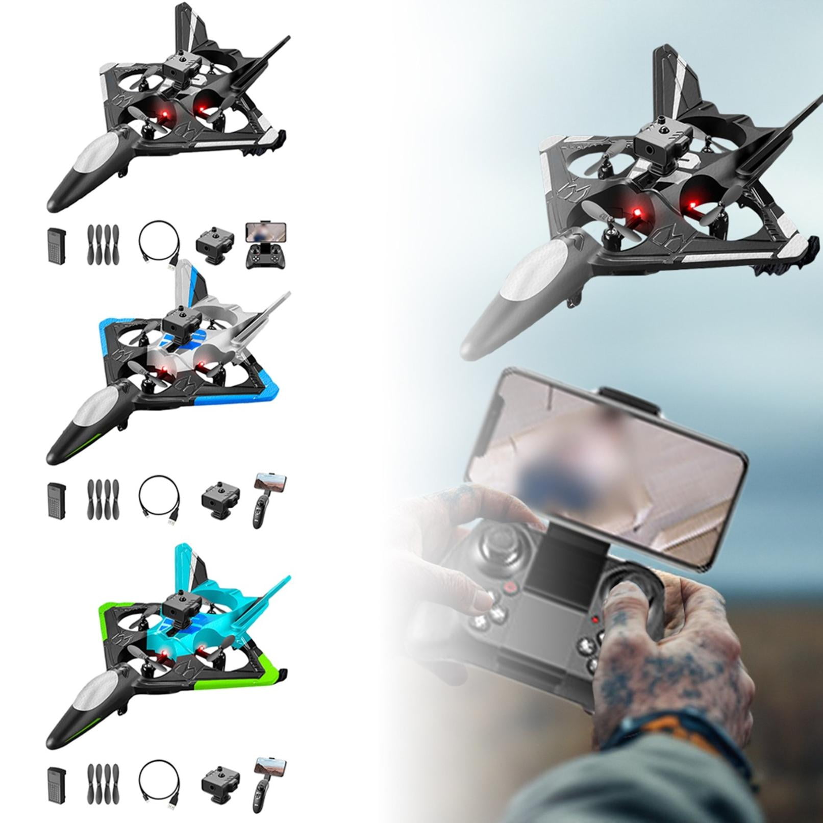 KMWGRE RC Plane Helicopter Quadcopter Foam RC Airplane 2.4GHz Remote Control Jet Fighter with Light 6CH Obstacle Avoidance RC Airplane with 3D Flips Gravity Sensing Auto Hovering for Kids