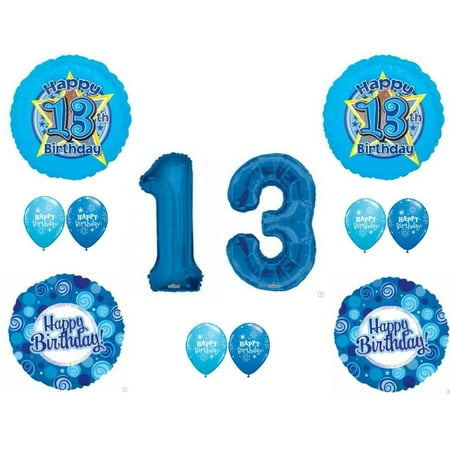 Blue 13TH THIRTEENTH Teenager Boy Happy Birthday Balloons ...