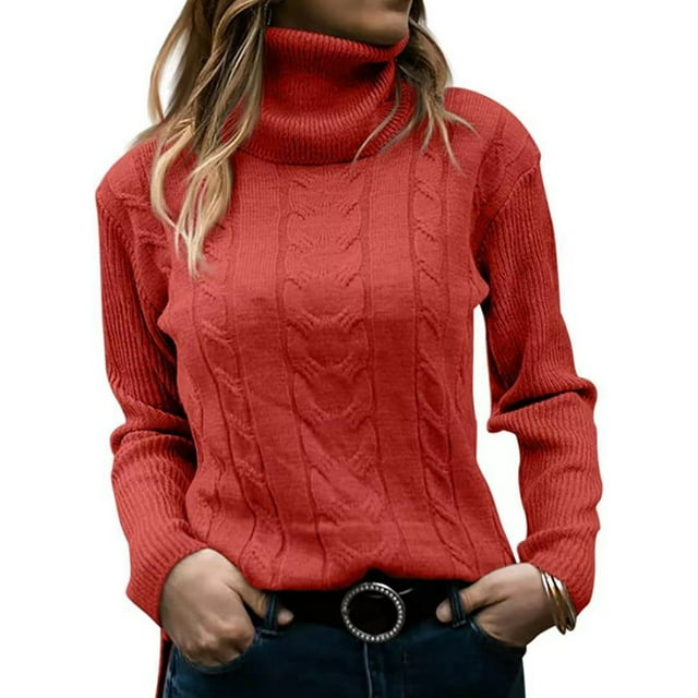 Daznico Chandail d'Hiver pour Femmes Col Roulé Couleur Unie Vintage à Manches Longues, Taille m
