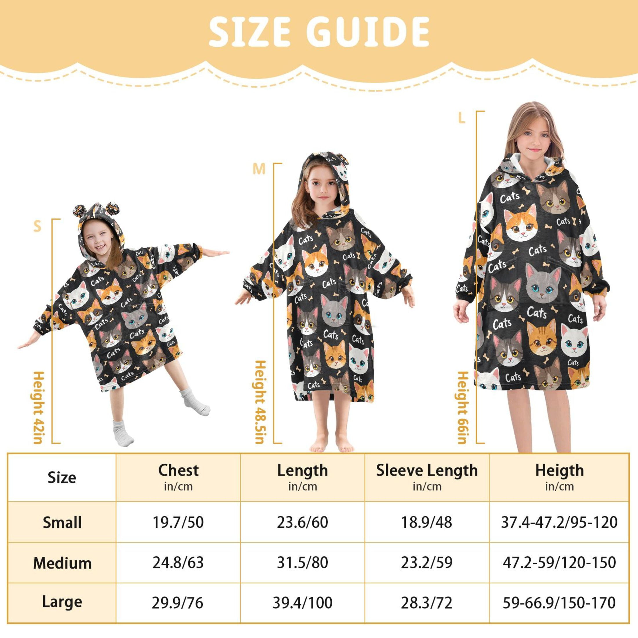 joogoo Wearable Blanket Hoodie for Cat Bones Flannel Sherpa Pocket 3-14 YR S