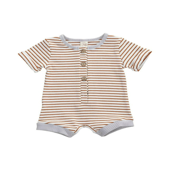 PENGXIANG Baby Knitted Romper Short Sleeve O-neck Button Up Jumpsuit