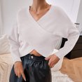 thumbnail image 7 of Jalioing Spring Thin Pullover Sweater for Women Crossover V-Neck Knit Top Solid Color Dressy Crochet Shirt (Medium, White), 7 of 7