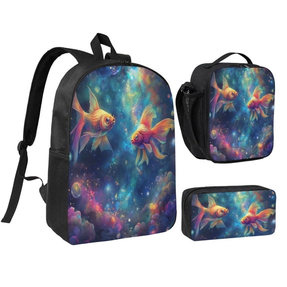 FishPattern Backpack 17 Inch Set with Lunch Bag and CaseDurableTravel Bag Combo for Work Commuting Daily Use