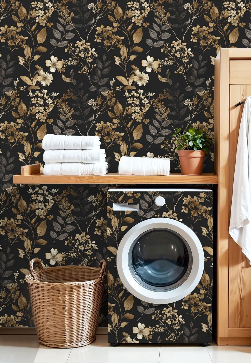 Peel and Stick Wallpaper Elegant Gold Beige Floral Black Wall Mural 17.7in x 9.8ft Self Adhesive Removable Wall Paper Renter Friendly Wallpaper for Nursery Kitchen Bedroom Cabinets