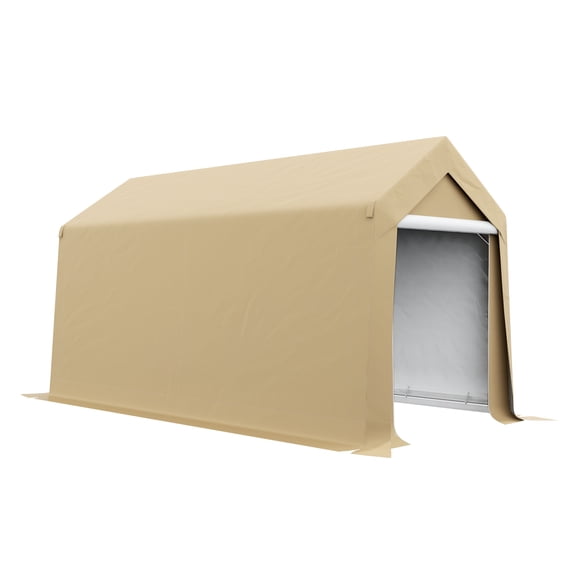 Outsunny 7' x 12' Garden Storage Tent, Heavy Duty Outdoor Shed, Waterproof Portable Shed Storage Shelter with Ventilation Window and Large Door for Bike, Motorcycle, Garden Tools, Beige